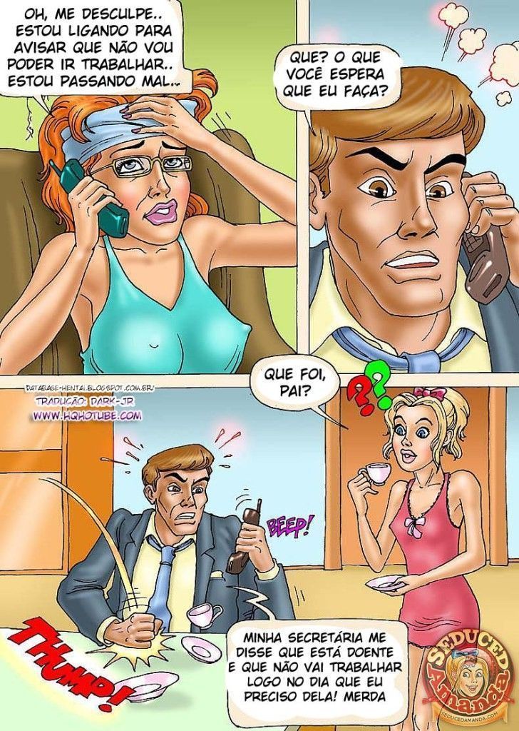 Quadrinho Porno Incesto - A secretária puta do papai - Quadrinho de Sexo