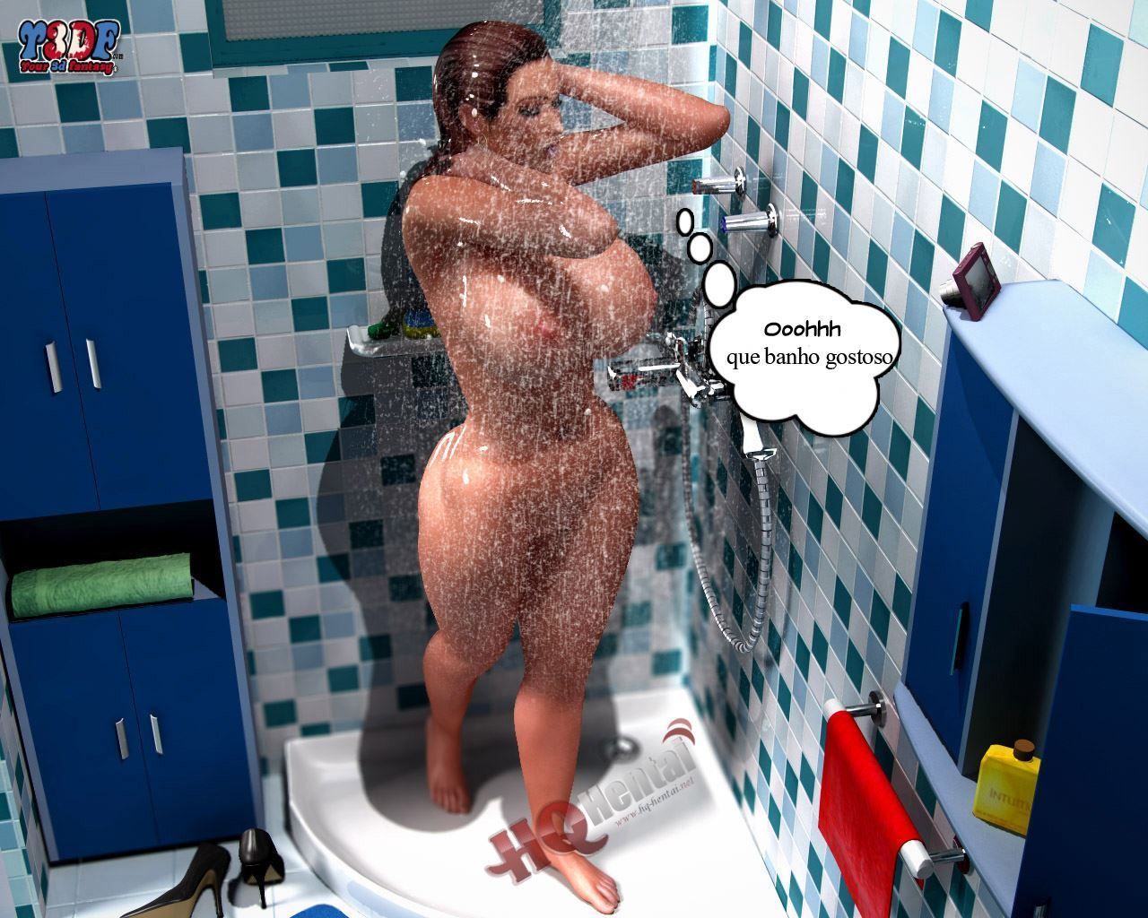 Hentai 3D - Filmando a mamãe no banho - Quadrinhos Incesto
