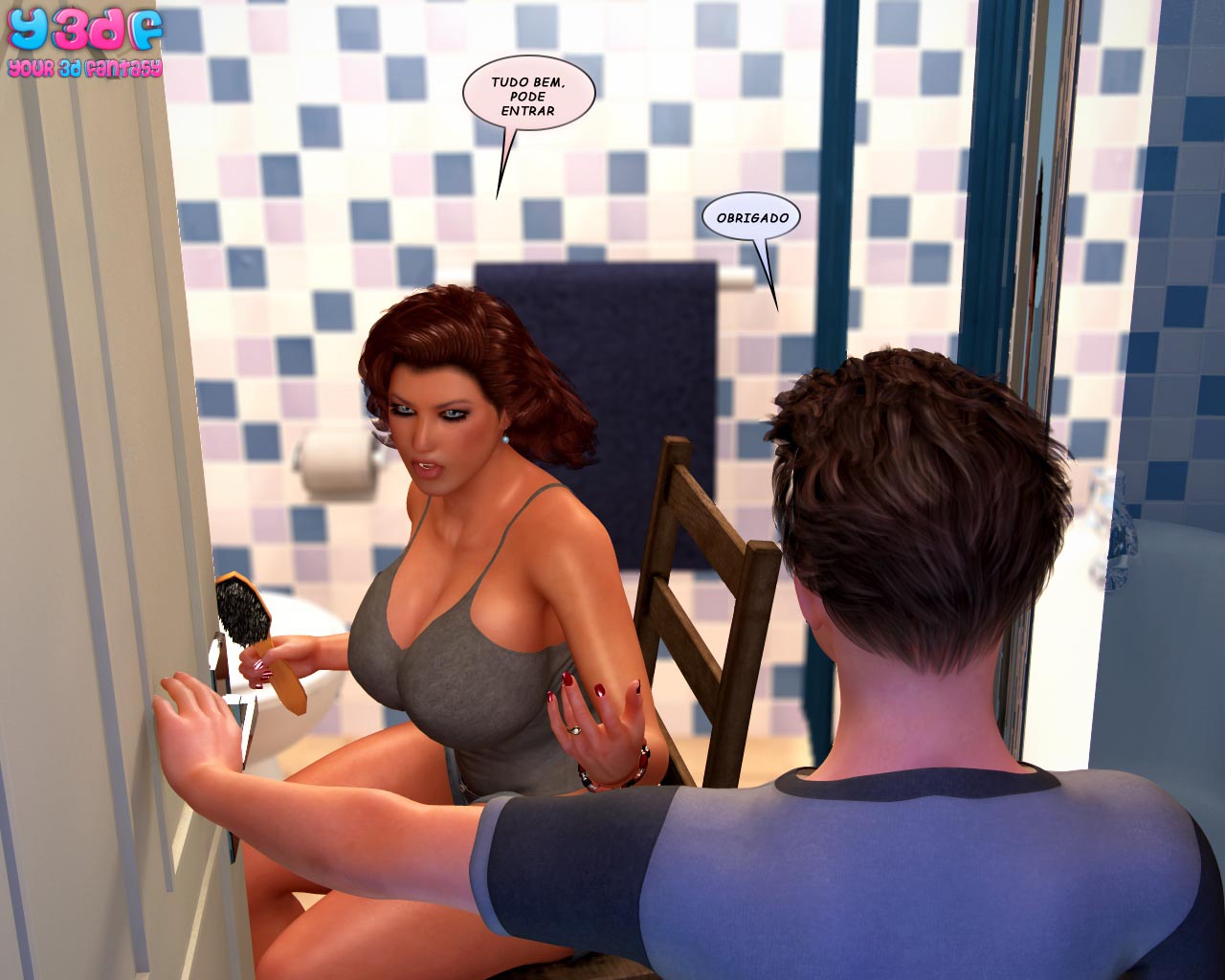 Hentai 3D - Fodendo a mamãe no banheiro - Quadrinhos Incesto