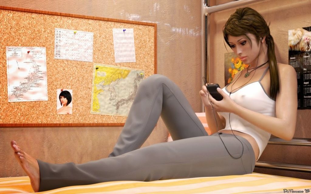Tomb Raider Porno - Lara Croft sozinha se masturbando até gozar - Quadrinho 3D